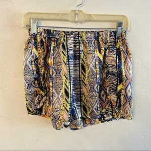 A. Peach Blue & Yellow Printed Lightweight Silky Shorts Medium